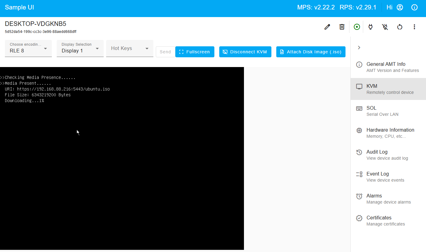 Figure 8: View KVM screen while the ISO boots